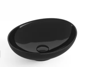 כיור חרס מונח אובלי 36X30X12.5 ס"מ שחור מבריק 9450BS סיוון אופיר