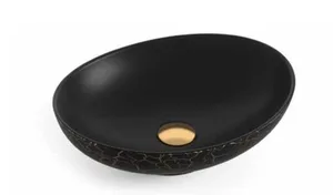 כיור חרס אובלי 40X33X14.5 ס"מ שחור מט בשילוב זהב 9450BG סיוון אופיר