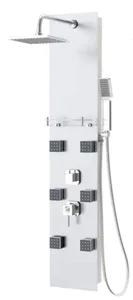 פנל רחצה למקלחת עם אינטרפוץ , 6 ג'טים מתכווננים ראש טוש ומזלף מרובע זכוכית לבנה 2428S סיוון אופיר