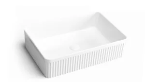 כיור חרס מונח מלבני 50X34X13 ס"מ עם פסים לבן מבריק 9017W סיוון אופיר