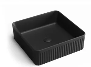 כיור חרס מונח מרובע 37.5X37.5X13 ס"מ עם פסים שחור מט 9843MB סיוון אופיר