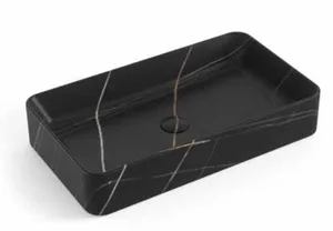 כיור חרס מונח מלבני 60X34X11 ס"מ שחור מט קלקתא 9015BC סיוון אופיר