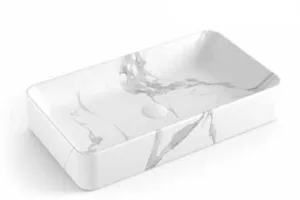 כיור חרס מונח מלבני 60X34X11 ס"מ לבן מט קלקתא 9015WC סיוון אופיר