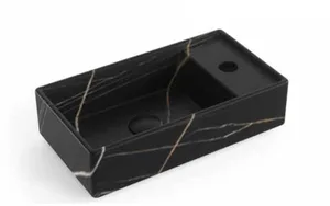 כיור חרס מלבני עם חור לברז 41X22.5X10 ס"מ מונח/תלוי שחור מט קלקתא 9318BC סיוון אופיר