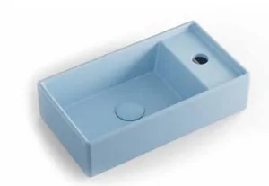 כיור חרס מלבני עם חור לברז 41X22.5X10 ס"מ מונח/תלוי תכלת מט 9318BL סיוון אופיר