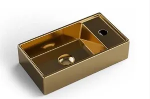 כיור חרס מלבני עם חור לברז 41X22.5X10 ס"מ מונח/תלוי זהב 9318G סיוון אופיר