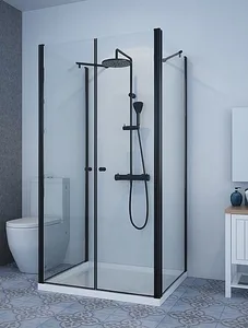 מקלחון ח' 2 קירות צד + חזית 2 דלתות IN/OUT שחור מידה מיוחדת LORA 3U פורום