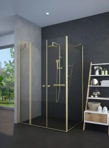 מקלחון פינתי חזית דופן קבועה + 2 דלתות IN/OUT וקיר צד זהב מידה מיוחדת LORA 3B פורום