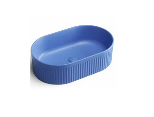 כיור חרס מונח מעוגל 49X31X13 ס"מ עם פסים כחול רויאל 9749DL סיוון אופיר