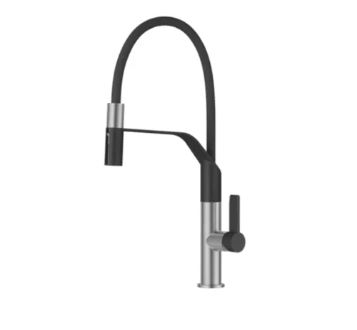 ברז מטבח נשלף 2 מצבי זרימה שחור מט בשילוב ניקל מוברש 1029BCB סיוון אופיר