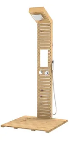 מערכת רחצה יוקרתית לגינה מעץ מלא עם אינטרפוץ ראש טוש מזלף צינור ומעמד לתמרוקים 5006 סיוון אופיר