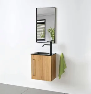 ארון תלוי דגם סנדרה - SANDRA עומק 26 ס"מ עם משטח בוצ'ר + כיור זכוכית אינטגרלי 43 ס"מ סניטק