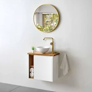 ארון תלוי דגם קרלוס - CARLOS עומק 29 ס"מ עם משטח בוצ'ר + כיור נורית/בוטיק לבן מבריק 59 ס"מ סניטק