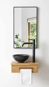 סט תלייה דגם תומס - THOMAS עם משטח בוצ'ר + כיור שחור מט 45 ס"מ סניטק