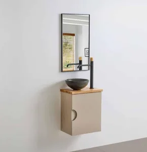 ארון תלוי דגם אדם - ADAM עומק 26 ס"מ עם משטח בוצ'ר + כיור בוטיק לבן מבריק 43 ס"מ סניטק