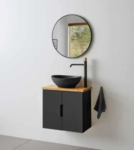 ארון תלוי דגם פדרו - PEDRO עומק 29 ס"מ עם משטח בוצ'ר + כיור נורית/בוטיק לבן מבריק 59 ס"מ סניטק