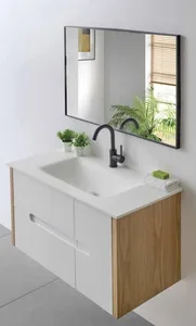 ארון תלוי דגם סרנו - SARNO עומק 40 ס"מ עם כיור רובי חרס לבן 122 ס"מ סניטק