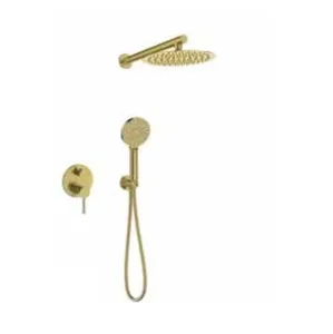 סט מקלחת 6 חלקים דגם מגנום ראש מקלחת אינטרפוץ 4 דרך זרוע מזלף 3 מצבים נקודת מים עם מתלה וצינור זהב מוברש MAGNUM-G סניטק