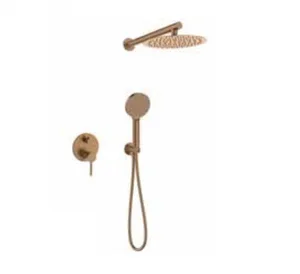 סט מקלחת 6 חלקים דגם מגנום ראש מקלחת אינטרפוץ 4 דרך זרוע מזלף 3 מצבים נקודת מים עם מתלה וצינור רוז גולד מוברש MAGNUM-RG סניטק