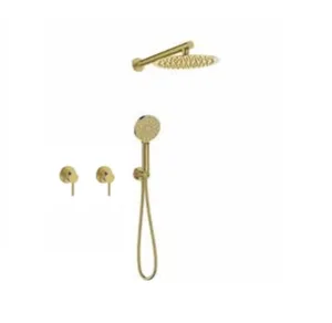 סט מקלחת 7 חלקים דגם פלומבה ראש מקלחת 2 אינטרפוץ 3 דרך זרוע מזלף 3 מצבים נקודת מים עם מתלה וצינור זהב מוברש PLOMBA-G סניטק