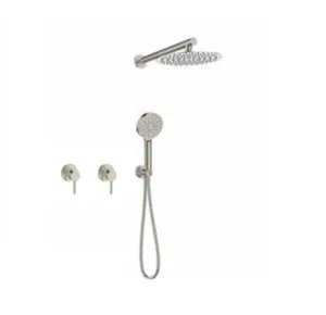 סט מקלחת 7 חלקים דגם פלומבה ראש מקלחת 2 אינטרפוץ 3 דרך זרוע מזלף 3 מצבים נקודת מים עם מתלה וצינור ניקל מוברש PLOMBA-N סניטק