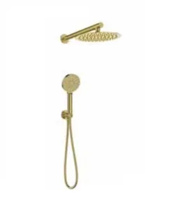 סט מקלחת דגם דנבר ראש מקלחת זרוע מזלף 3 מצבים נקודת מים עם מתלה וצינור זהב מוברש DENVER-G סניטק
