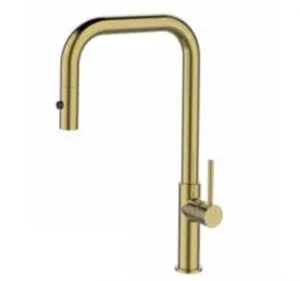 ברז מטבח נשלף פיה מסתובבת ומזלף דו מצבי זהב מוברש OB0807G סניטק