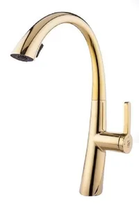 ברז מיקסר גבוה פיה מסתובבת מזלף נשלף דו מצבי זהב מוברש OB0801G סניטק