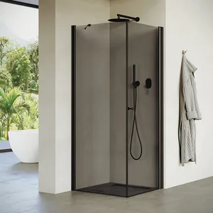 מקלחון פינתי דלת + דופן קבועה זכוכית אפורה אורורה 66-97 ס"מ שחור מט DorRaphael