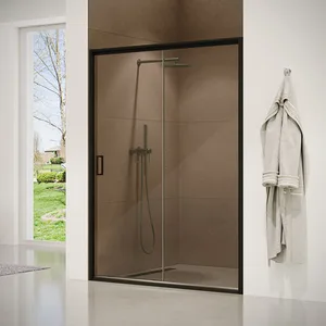 מקלחון חזית דופן קבועה ודלת אוונס 140-165 ס"מ שחור מט DorRaphael