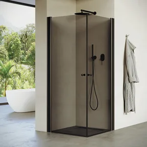 מקלחון פינתי 2 דלתות זכוכית אפורה אדמס 76-89 ס"מ שחור מט DorRaphael
