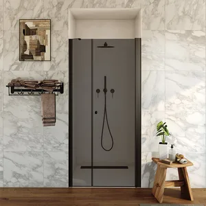 מקלחון חזית דופן קבועה + דלת על ציר זכוכית אפורה ראסל 131-150 ס"מ שחור מט DorRaphael