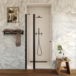 מקלחון חזית דופן קבועה + דלת על ציר לוגן 92-145 ס"מ שחור מט DorRaphael