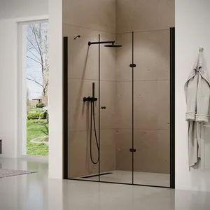 מקלחון חזית דלת הרמוניקה + דופן קבועה קאסטל 96-158 ס"מ שחור מט DorRaphael