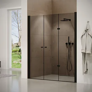 מקלחון חזית דלת הרמוניקה + דלת על ציר זכוכית אפורה פאיטו 165-190 ס"מ שחור מט DorRaphael