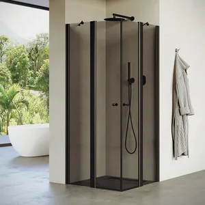 מקלחון פינתי 2 דלתות + 2 דפנות קבועות זכוכית אפורה מונרו 76-79 ס"מ / 86-89 ס"מ שחור מט DorRaphael