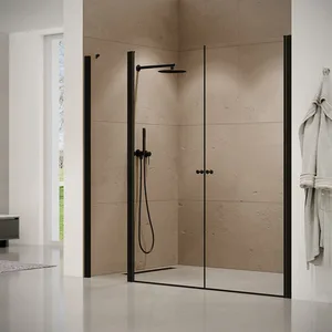 מקלחון חזית 2 דלתות על ציר + דופן קבועה קאטרו 91-120 ס"מ שחור מט DorRaphael