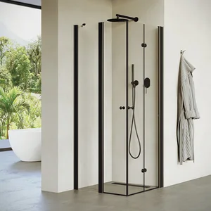 מקלחון פינתי דופן קבועה ודלת + דלת הרמוניקה טולוז 66-98 ס"מ שחור מט DorRaphael