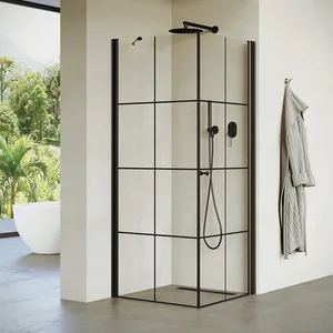 מקלחון פינתי דלת + דופן קבועה אורורה 66-97 ס"מ שחור מט DorRaphael