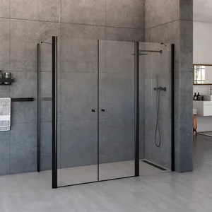 מקלחון פינתי דופן קבועה ו2 דלתות + דופן צד קבועה טמפל 75-220 ס"מ שחור מט DorRaphael