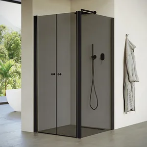 מקלחון פינתי 2 דלתות + דופן צד קבועה זכוכית אפורה באקר 96-142.5 ס"מ שחור מט DorRaphael