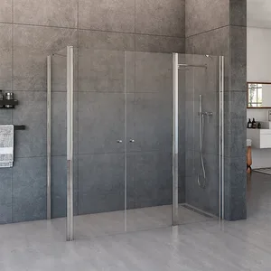 מקלחון פינתי דופן קבועה ו2 דלתות + דופן צד קבועה טמפל 76-220 ס"מ ניקל כרום DorRaphael