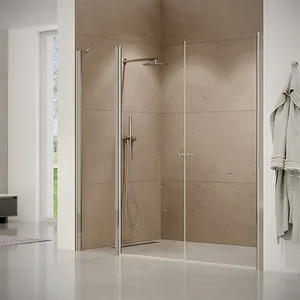 מקלחון חזית 2 דלתות על ציר + דופן קבועה קאטרו 88.5-120 ס"מ ניקל כרום DorRaphael