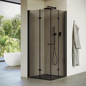 מקלחון פינתי 2 דלתות הרמוניקה זכוכית אפורה מדיסון 76-79 ס"מ / 86-89 ס"מ שחור מט DorRaphael