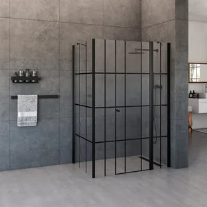 מקלחון פינתי 2 דפנות קבועות ודלת + דופן קבועה לואיס 75-190 ס"מ שחור מט DorRaphael