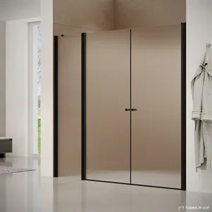 מקלחון חזית 2 דלתות על ציר  דופן קבועה קאטרו זכוכית גלינה 161-195 סמ שחור מט - דור רפאל