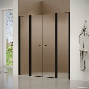 מקלחון חזית 2 דפנות קבועות  2 דלתות על ציר אנדרסון זכוכית גלינה 120-220 סמ שחור מט - דור רפאל