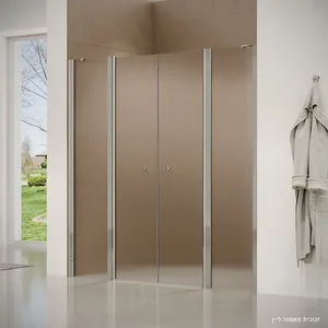 מקלחון חזית 2 דפנות קבועות  2 דלתות על ציר אנדרסון זכוכית גלינה 220-265 סמ ניקל כרום - דור רפאל