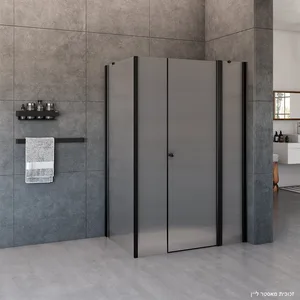 מקלחון פינתי 2 דפנות קבועות ודלת  דופן קבועה לואיס זכוכית גלינה 75-190 סמ שחור מט - דור רפאל