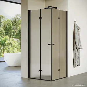 מקלחון פינתי 2 דלתות הרמוניקה מדיסון זכוכית גלינה 76-79 סמ  86-89 סמ שחור מט - דור רפאל